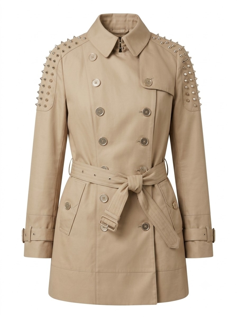 Sam Edelman Beige Studded Shoulder Trench Coat Y2k